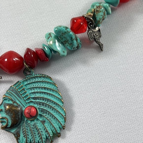 Southwestern Native American Style Necklace Chip Faux Turquoise Charms - Picture 3 of 10